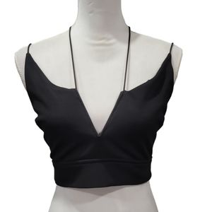 Fora Black Strappy V-Neck Cami Bralette Crop Top Size Small